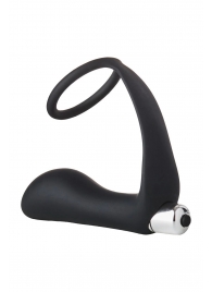 Черное эрекционное кольцо с вибропробкой Vibrating Anal Plug With Cockring - Dream Toys - в Волгограде купить с доставкой