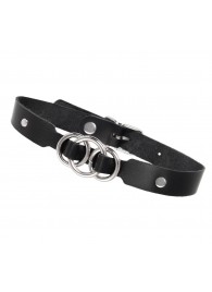 Черный кожаный ошейник со связанными кольцами - Pecado - купить с доставкой в Волгограде
