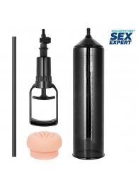 Черная вакуумная помпа с реалистичной вставкой - Sex Expert - в Волгограде купить с доставкой