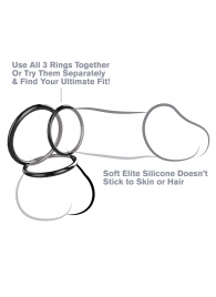Набор из трех черных эрекционных колец Silicone 3-Ring Stamina Set - Pipedream - в Волгограде купить с доставкой