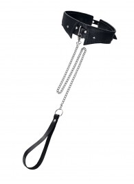 Черный кожаный ошейник-воротник с поводком - Pecado - купить с доставкой в Волгограде