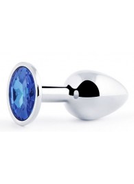 Анальное украшение BUTT PLUG  Small с синим кристаллом - 7 см. - Anal Jewelry Plug - купить с доставкой в Волгограде