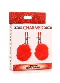 Красные зажимы на соски с помпонами Pom Pom - XR Brands - купить с доставкой в Волгограде