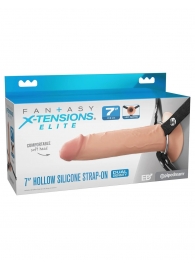 Телесный полый страпон на черных ремнях Hollow Silicone Strap-on - 17,8 см. - Pipedream - купить с доставкой в Волгограде