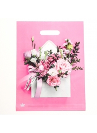 Розовый пакет с цветочным принтом и вырубной ручкой (40х31 см) - Сима-Ленд - купить с доставкой в Волгограде