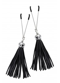 Зажимы на соски «Вилки» с черными кисточками из замши - Pecado - купить с доставкой в Волгограде