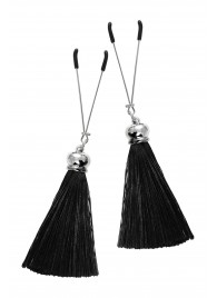 Зажимы на соски «Вилки» с черными кисточками из шелка - Pecado - купить с доставкой в Волгограде