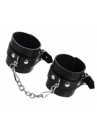 Черные однослойные наручники из натуральной кожи с цепочкой - Pecado - купить с доставкой в Волгограде