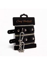Черные скругленные наручники с мягкой бежевой подкладкой - Crazy Handmade - купить с доставкой в Волгограде