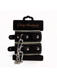 Черные скругленные наручники с мягкой бежевой подкладкой - Crazy Handmade - купить с доставкой в Волгограде