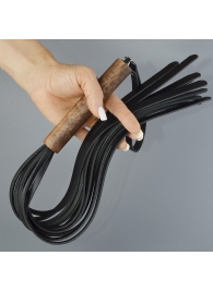 Черная кожаная плеть с деревянной рукоятью - 58 см. - Sitabella - купить с доставкой в Волгограде