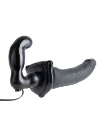 Черный страпон с вагинальной пробкой Deluxe Vibrating Penetrix Strap-On - 19 см. - Pipedream - купить с доставкой в Волгограде