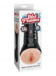 Телесный мастурбатор-вагина в черной колбе Super Luscious Lips XXL - Pipedream - в Волгограде купить с доставкой