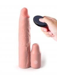 Телесная вибронасадка на член 3  Vibrating Mega X-tension with Remote - 22,9 см. - Pipedream - в Волгограде купить с доставкой