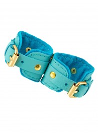 Голубые двуслойные кожаные наручники-браслеты - Pecado - купить с доставкой в Волгограде