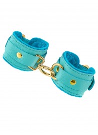 Голубые двуслойные кожаные наручники-браслеты - Pecado - купить с доставкой в Волгограде