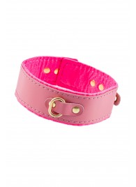 Розовый двуслойный кожаный ошейник с подкладкой из фетра - Pecado - купить с доставкой в Волгограде
