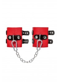 Красно-черные мягкие наручники с двумя ремешками с люверсами - Pecado - купить с доставкой в Волгограде