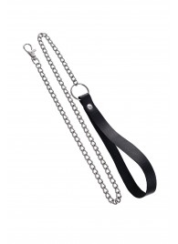 Поводок с ручкой из черной натуральной кожи и карабином для ошейника - Pecado - купить с доставкой в Волгограде