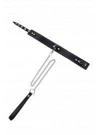 Кожаный двухслойный ошейник с белой строчкой и поводком - Pecado - купить с доставкой в Волгограде