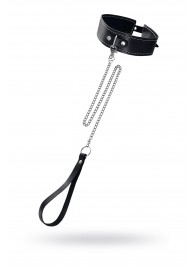 Кожаный двухслойный ошейник с белой строчкой и поводком - Pecado - купить с доставкой в Волгограде