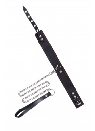 Кожаный двухслойный ошейник с красной строчкой и поводком - Pecado - купить с доставкой в Волгограде