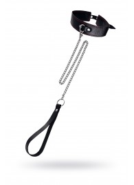 Кожаный двухслойный ошейник с красной строчкой и поводком - Pecado - купить с доставкой в Волгограде