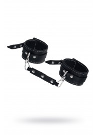 Черные двухслойные кожаные оковы с белой строчкой - Pecado - купить с доставкой в Волгограде