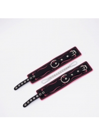 Черно-розовые кожаные оковы с розовой строчкой - Crazy Handmade - купить с доставкой в Волгограде