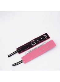 Черно-розовые кожаные оковы с розовой строчкой - Crazy Handmade - купить с доставкой в Волгограде