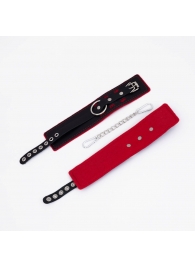 Черно-красные оковы с красной строчкой Sex - Crazy Handmade - купить с доставкой в Волгограде