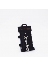 Черные кожаные наручники с хромированной фурнитурой - Crazy Handmade - купить с доставкой в Волгограде