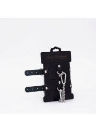 Черные кожаные оковы с хромированной фурнитурой - Crazy Handmade - купить с доставкой в Волгограде