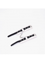 Бело-красные кожаные наручники - Crazy Handmade - купить с доставкой в Волгограде