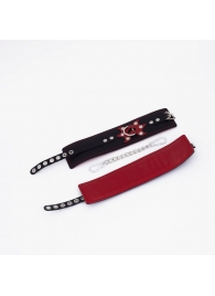 Черные кожаные оковы с красным декором и строчкой - Crazy Handmade - купить с доставкой в Волгограде