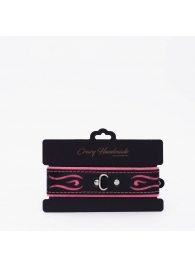 Черно-розовый кожаный ошейник с розовой строчкой - Crazy Handmade - купить с доставкой в Волгограде