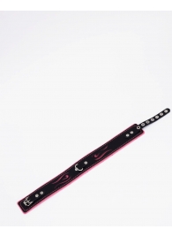 Черно-розовый кожаный ошейник с розовой строчкой - Crazy Handmade - купить с доставкой в Волгограде