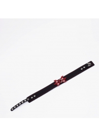 Черный ошейник с красным декором и строчкой - Crazy Handmade - купить с доставкой в Волгограде