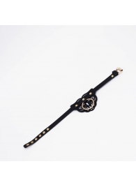 Черный фигурный кожаный ошейник с золотистой фурнитурой - Crazy Handmade - купить с доставкой в Волгограде