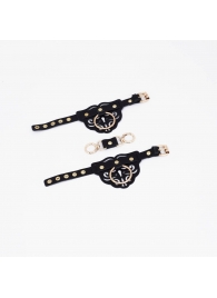 Черные наручники с золотистой фурнитурой - Crazy Handmade - купить с доставкой в Волгограде