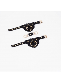 Черные наручники с золотистой фурнитурой - Crazy Handmade - купить с доставкой в Волгограде