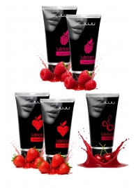 Набор из 5 съедобных лубрикантов JUJU (клубника х 2, малина х 2, вишня) - JuJu - купить с доставкой в Волгограде