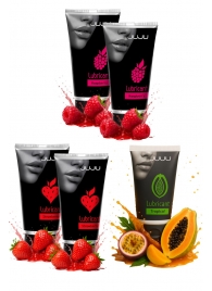 Набор из 5 съедобных лубрикантов JUJU (клубника х 2, малина х 2, тропические фрукты) - JuJu - купить с доставкой в Волгограде