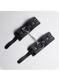 Черные кожаные наручники с красной строчкой - Crazy Handmade - купить с доставкой в Волгограде
