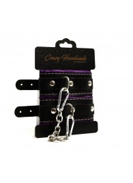 Черно-фиолетовые скругленные наручники с мягкой подкладкой - Crazy Handmade - купить с доставкой в Волгограде