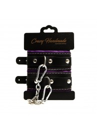 Черно-фиолетовые скругленные наручники с мягкой подкладкой - Crazy Handmade - купить с доставкой в Волгограде