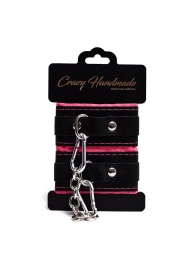 Черно-розовые скругленные наручники с мягкой подкладкой - Crazy Handmade - купить с доставкой в Волгограде