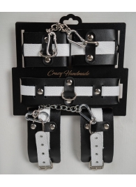 Набор фиксаторов из черной и белой натуральной кожи - Crazy Handmade - купить с доставкой в Волгограде