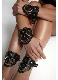 Черные кожаные оковы с резными узорами и клепками - Crazy Handmade - купить с доставкой в Волгограде