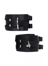 Черные кожаные оковы с двумя перекрёстными ремешками - Pecado - купить с доставкой в Волгограде